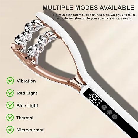 Facial Massager for Face and Neck V‑Shape Lifting Roller with Microcurrent Red Blue Light Therapy Vibrating Face Slimmer Device