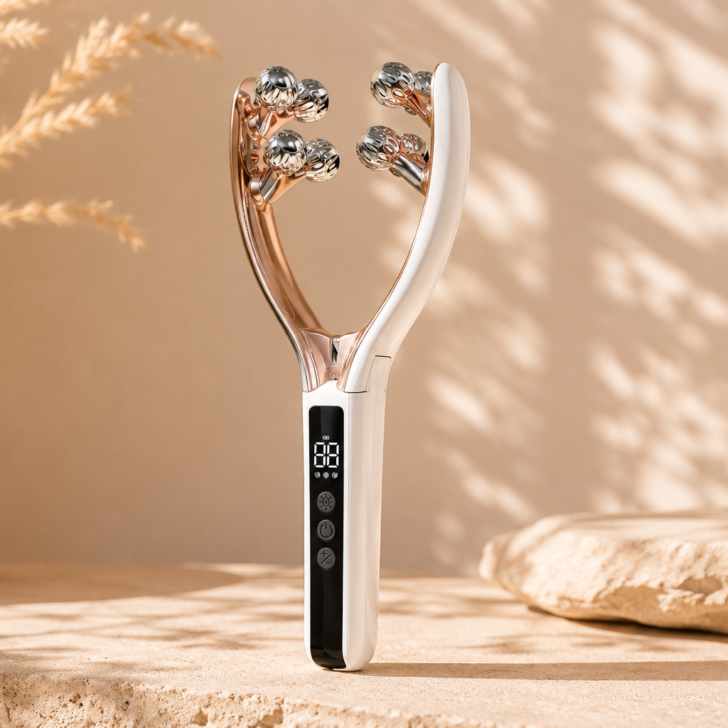 Facial Massager for Face and Neck V‑Shape Lifting Roller with Microcurrent Red Blue Light Therapy Vibrating Face Slimmer Device