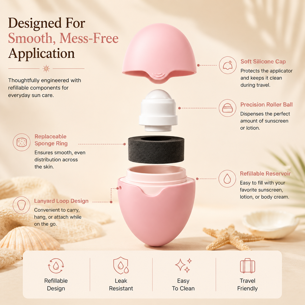 New Silicone Suncream Roller Applicator Refillable Oval Isolation Lotion Cream Bottles Stitching Color Cosmetics Tool Travel