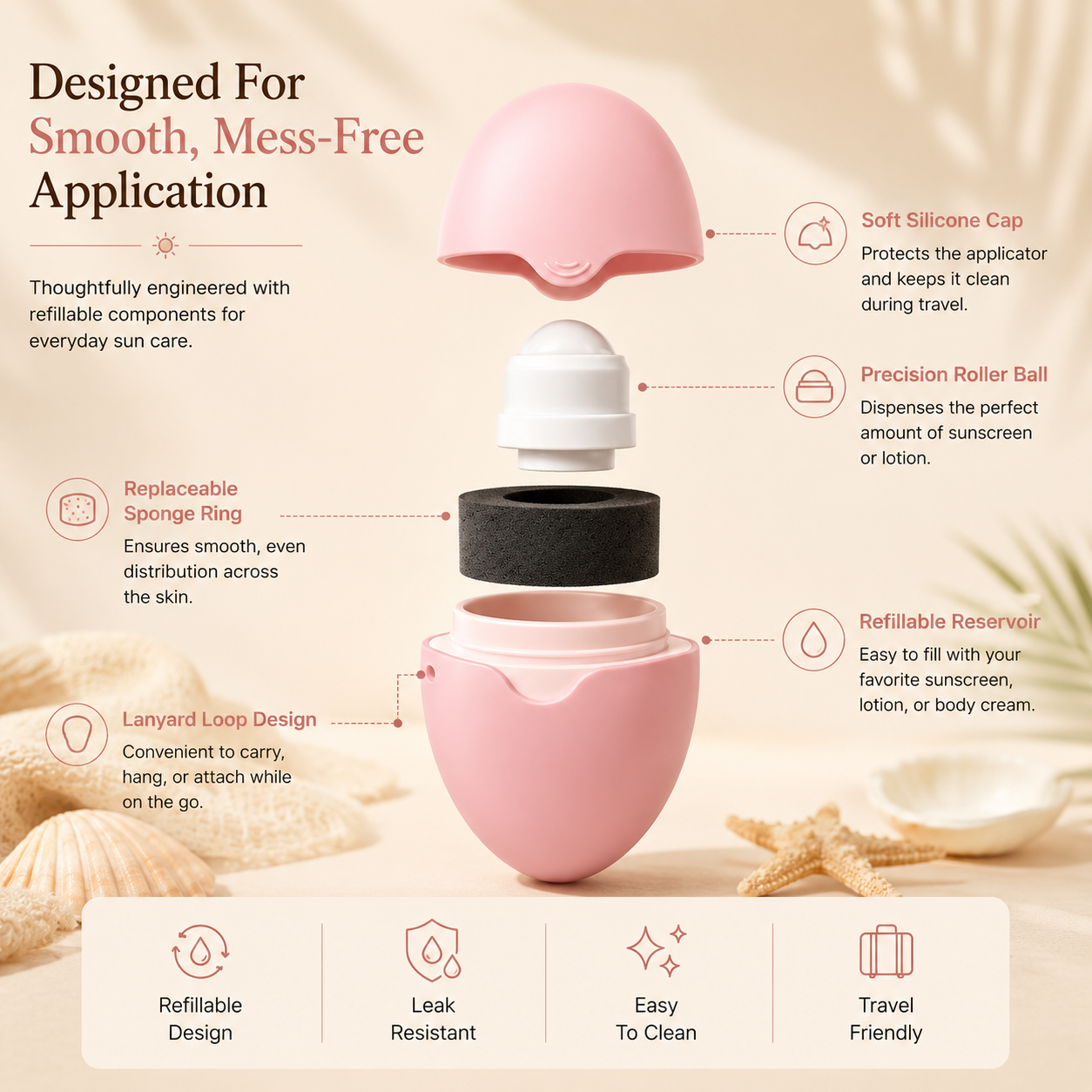 New Silicone Suncream Roller Applicator Refillable Oval Isolation Lotion Cream Bottles Stitching Color Cosmetics Tool Travel