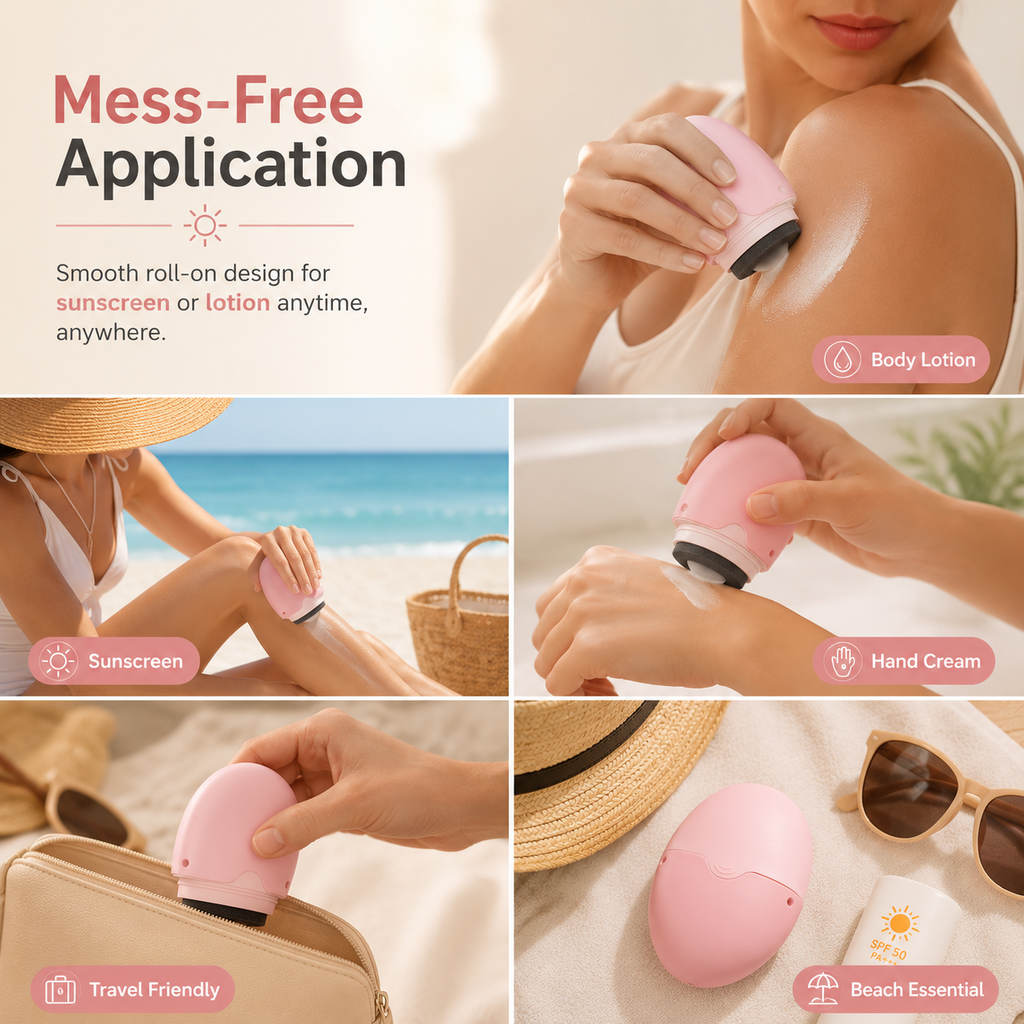 New Silicone Suncream Roller Applicator Refillable Oval Isolation Lotion Cream Bottles Stitching Color Cosmetics Tool Travel