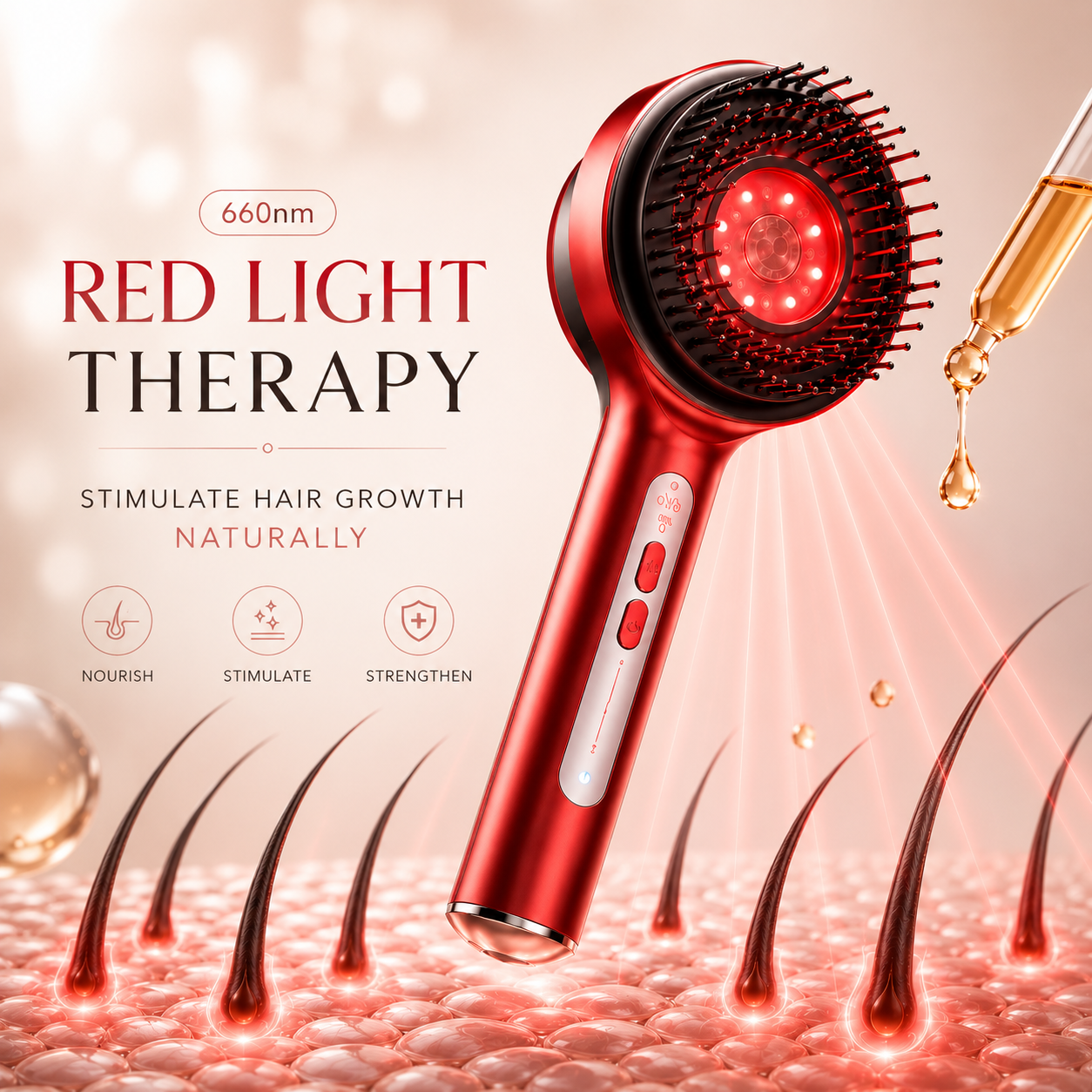 Electric Scalp Massage Comb for Growth Scalp Oil Applicator Hair Care 660nm Red Light Head Massager Improve Hair Loss Brush