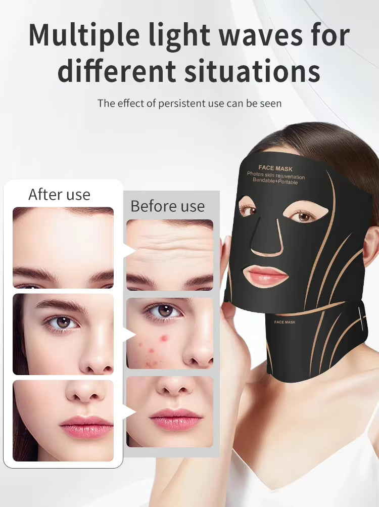 7 Color LED Face Neck Mask Wireless Silicone Red Light Facial Beauty Device Protable Skin Care Tool for Skin Rejuvenation