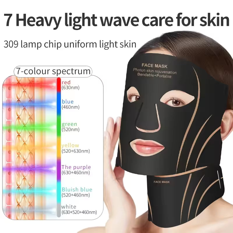 7 Color LED Face Neck Mask Wireless Silicone Red Light Facial Beauty Device Protable Skin Care Tool for Skin Rejuvenation