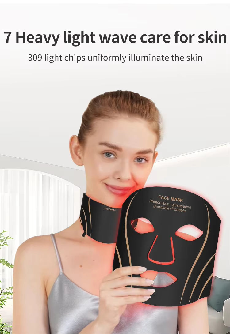 7 Color LED Face Neck Mask Wireless Silicone Red Light Facial Beauty Device Protable Skin Care Tool for Skin Rejuvenation