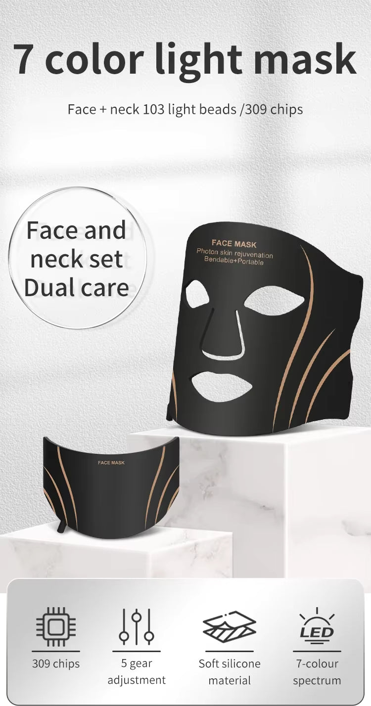 7 Color LED Face Neck Mask Wireless Silicone Red Light Facial Beauty Device Protable Skin Care Tool for Skin Rejuvenation