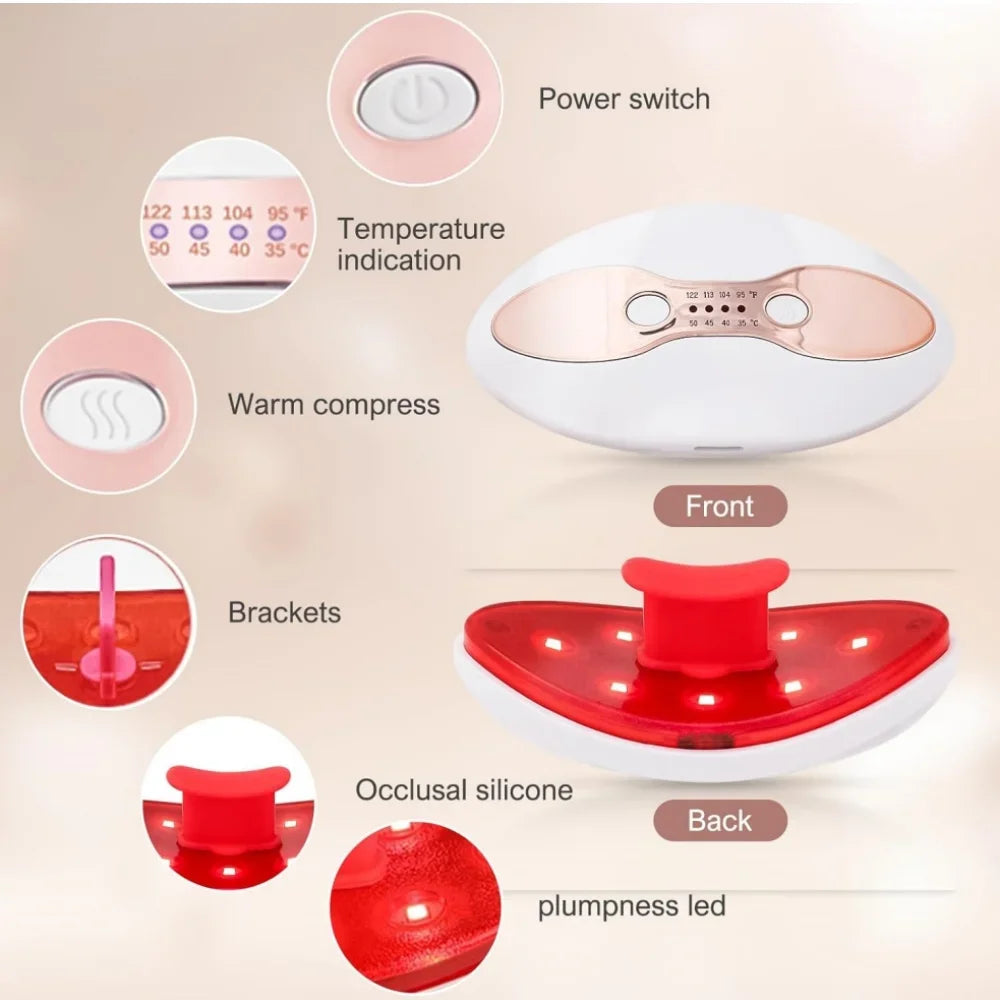 2 in 1 Lip Plumper and Eye Care Tool Red Light Therapy 4 Levels Heating Temps for Anti-Aging Smooth Wrinkles Reduce Dark Circles