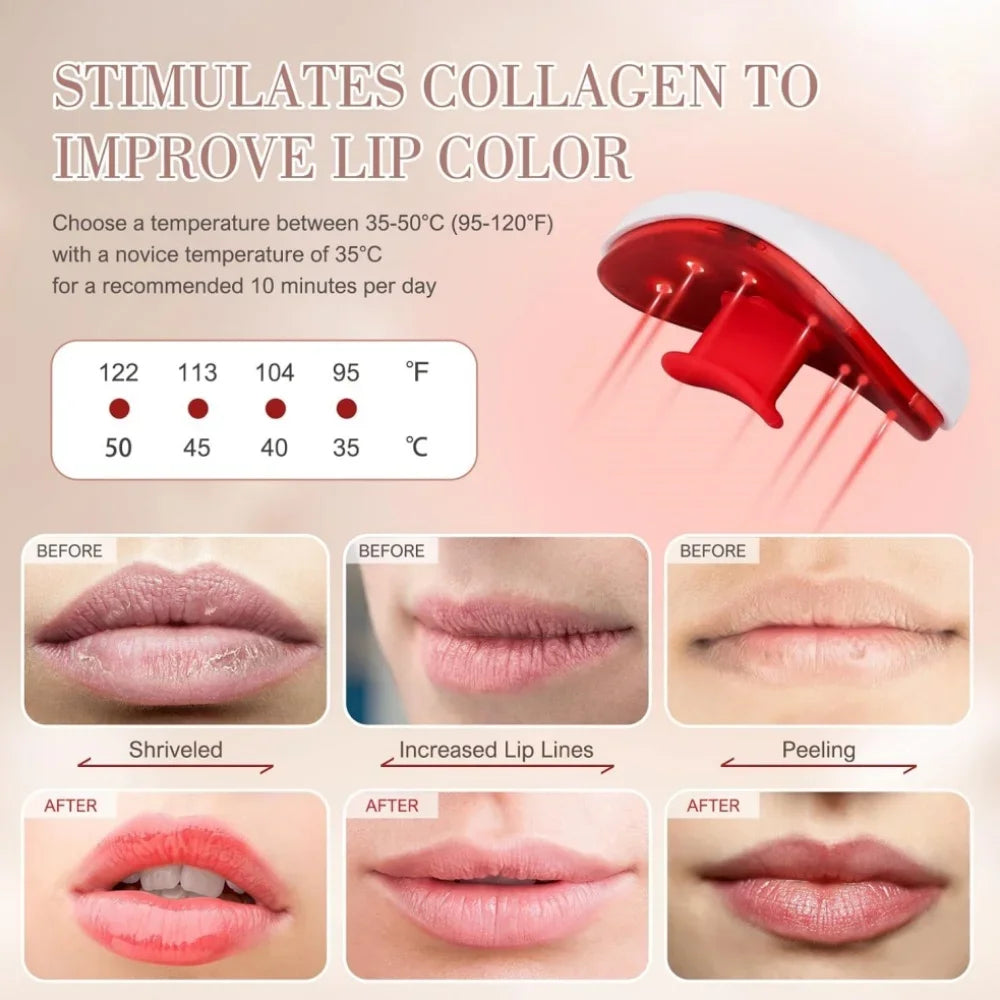 2 in 1 Lip Plumper and Eye Care Tool Red Light Therapy 4 Levels Heating Temps for Anti-Aging Smooth Wrinkles Reduce Dark Circles