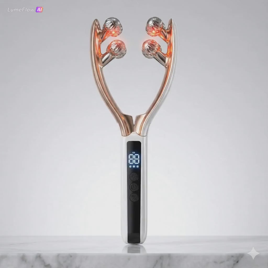 Facial Massager for Face and Neck V‑Shape Lifting Roller with Microcurrent Red Blue Light Therapy Vibrating Face Slimmer Device